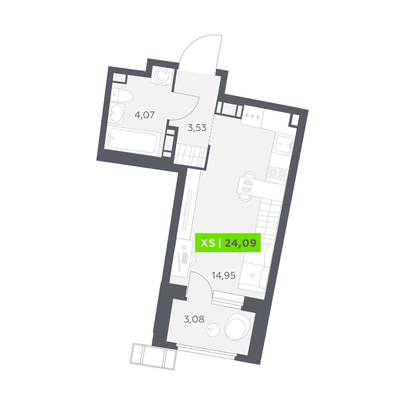 Планировка: студия, 24,1 м²
