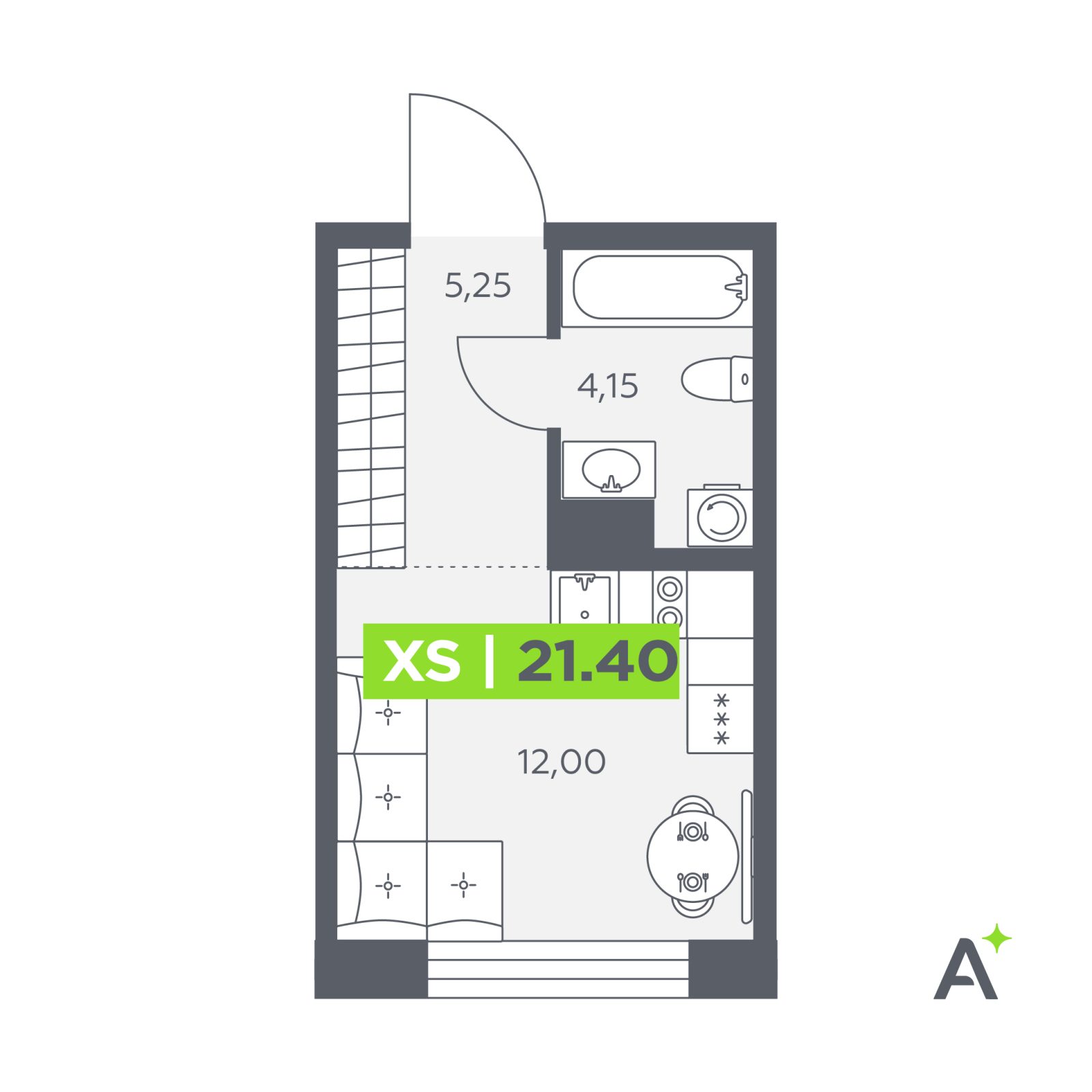 Планировка: студия, 21,4 м²