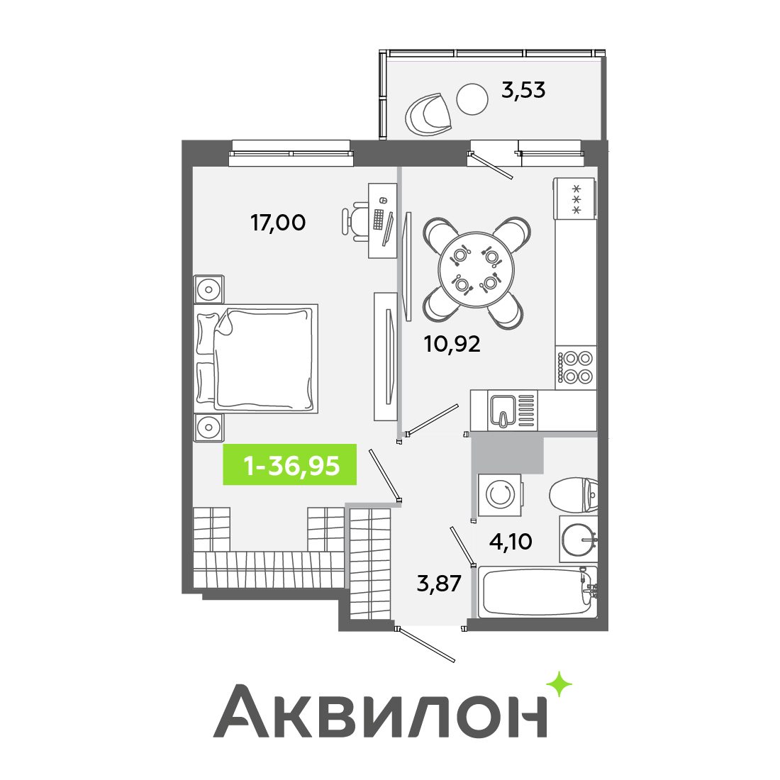 Планировка: 1-комнатная квартира, 37,0 м²