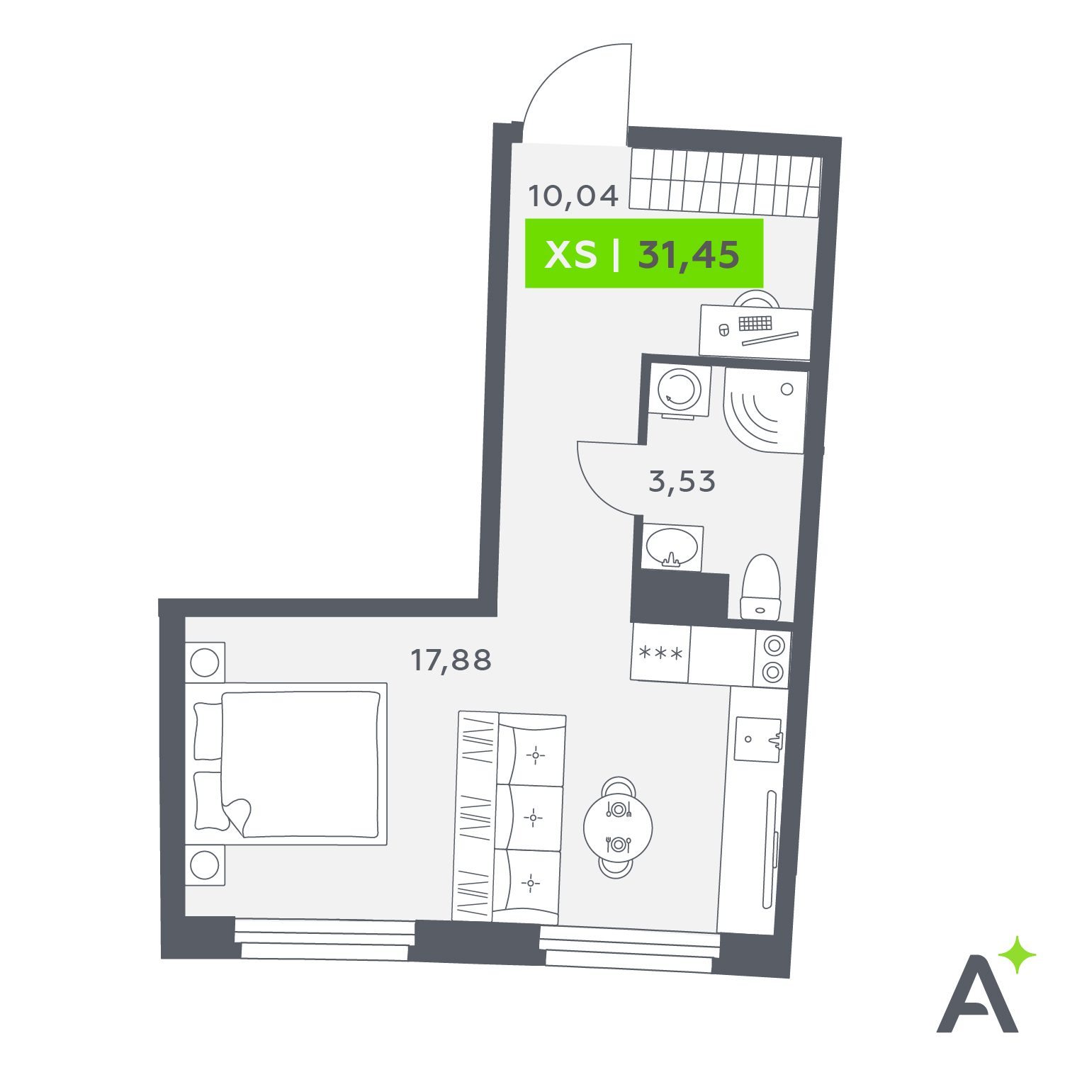 Планировка: студия, 31,5 м²