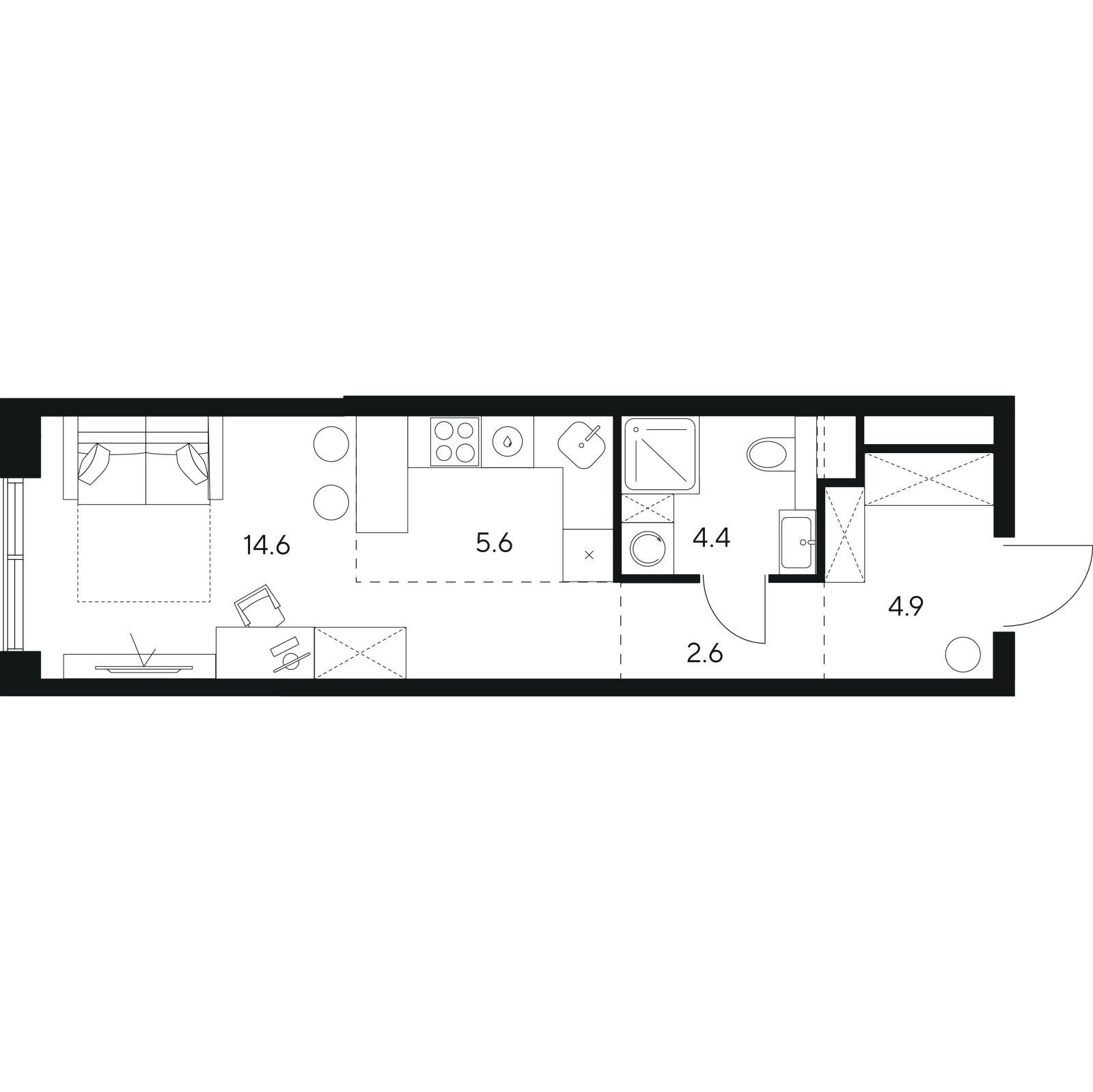 Планировка: студия, 32,1 м²