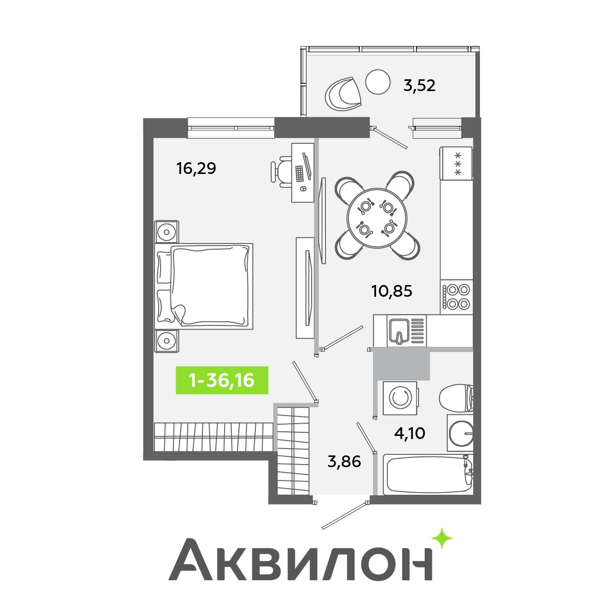Планировка: 1-комнатная квартира, 36,2 м²