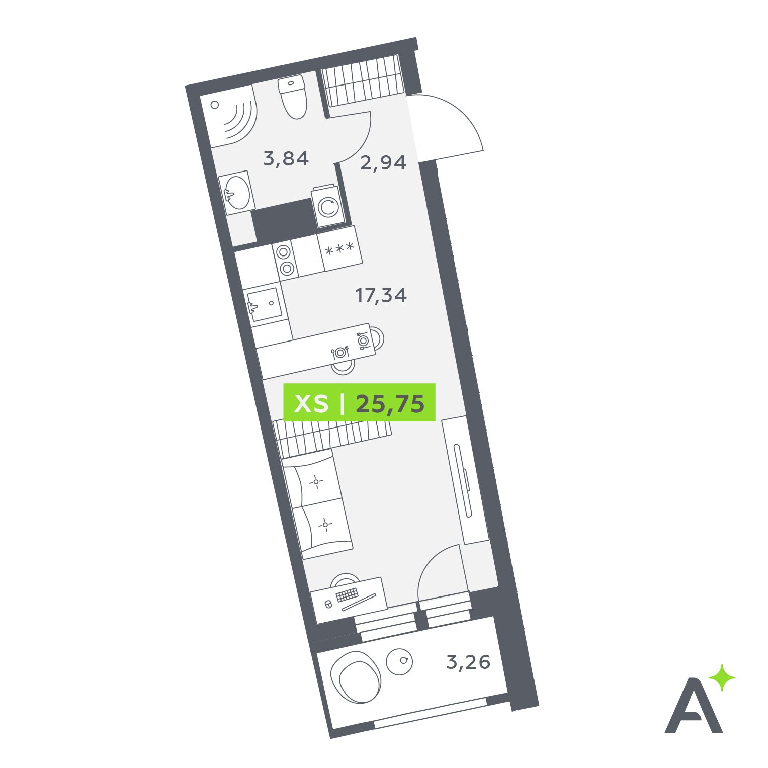 Планировка: студия, 25,8 м²