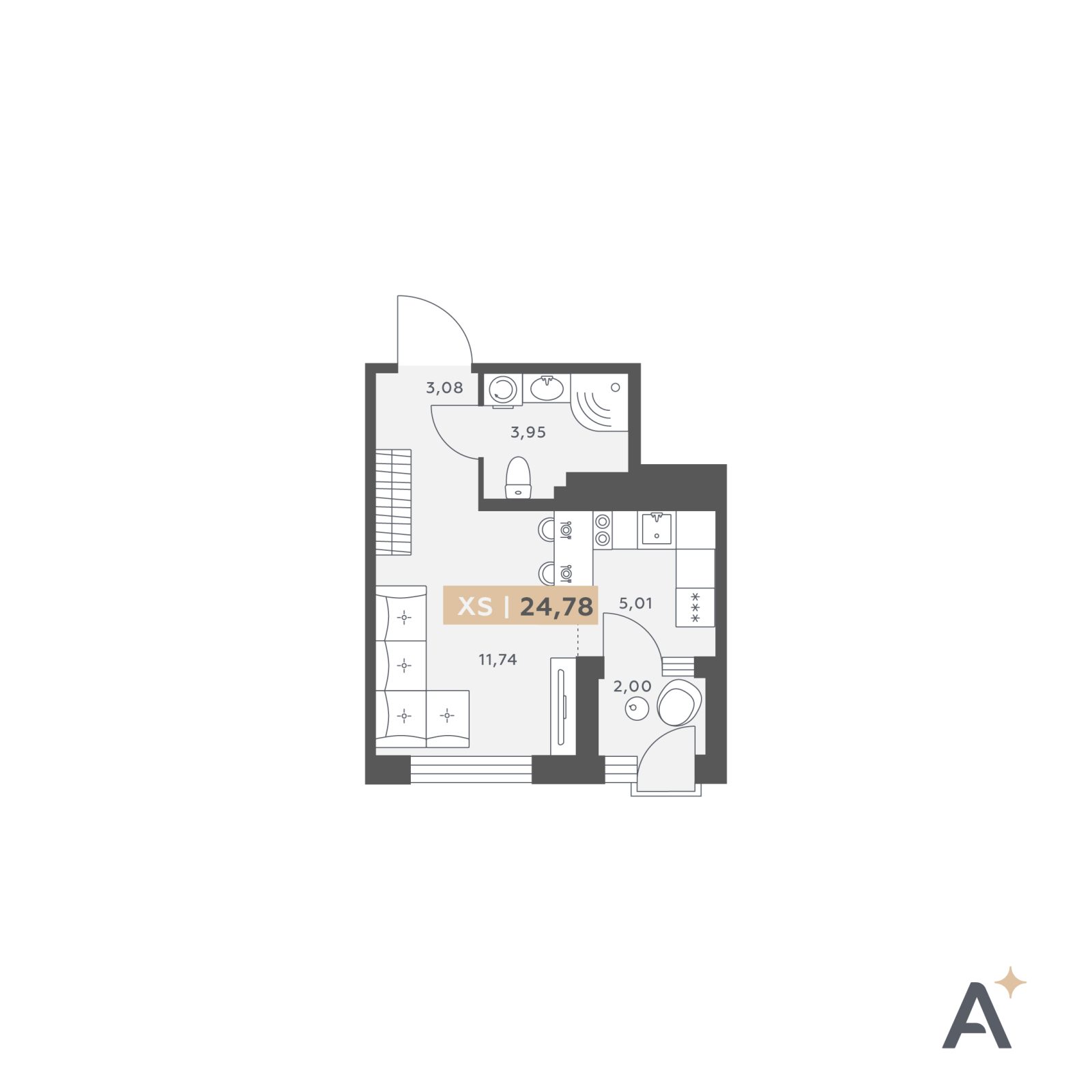 Планировка: студия, 24,8 м²