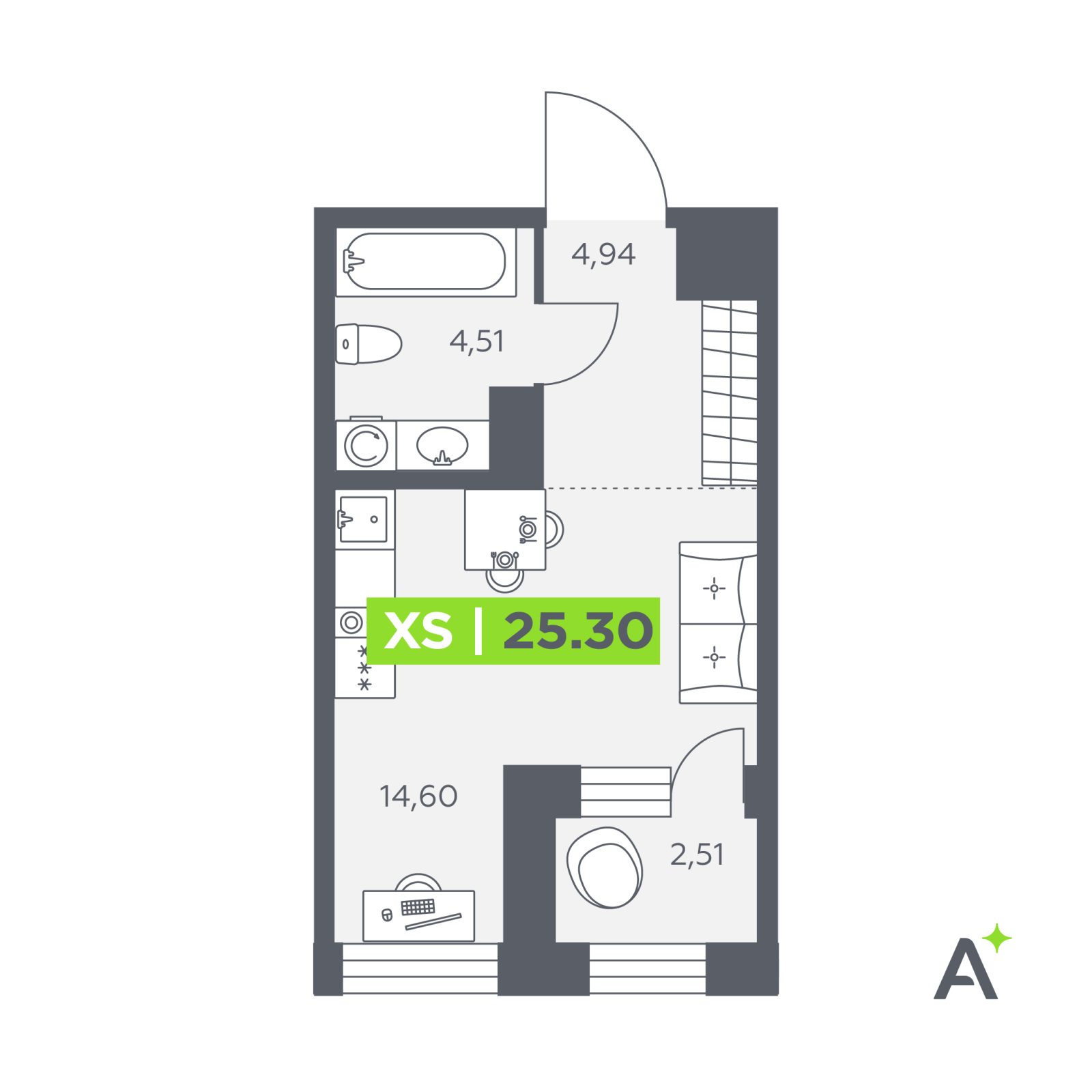 Планировка: студия, 25,3 м²