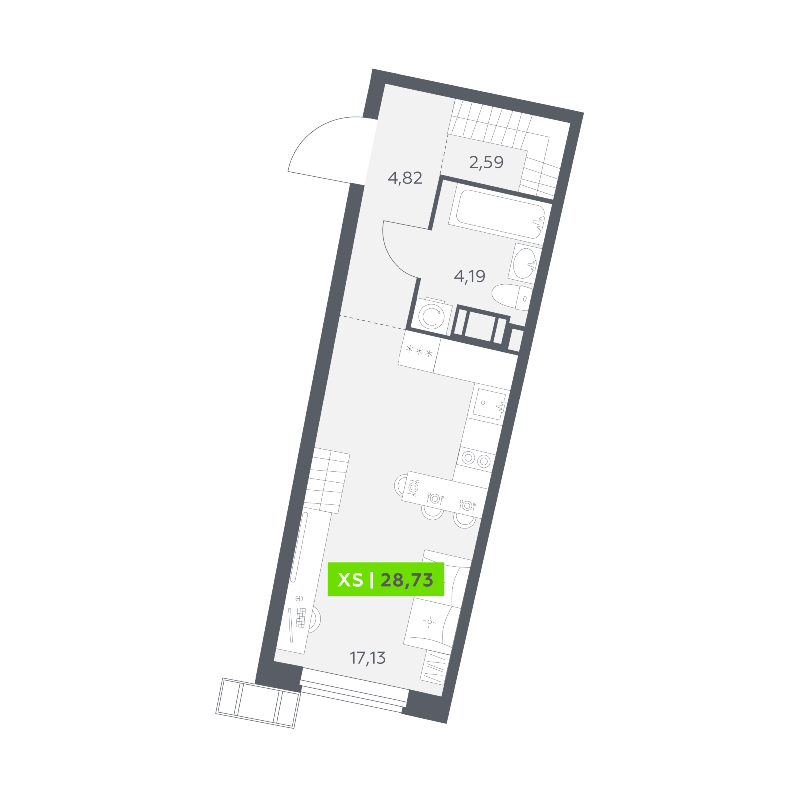 Планировка: студия, 28,7 м²