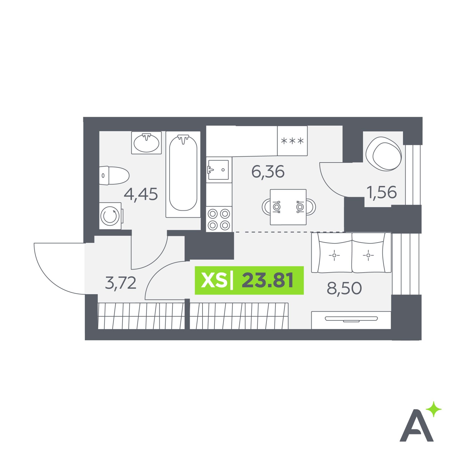 Планировка: студия, 23,8 м²