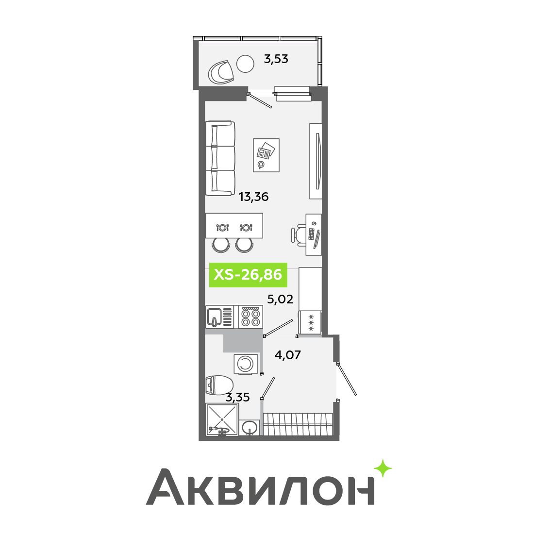 Планировка: студия, 26,9 м²
