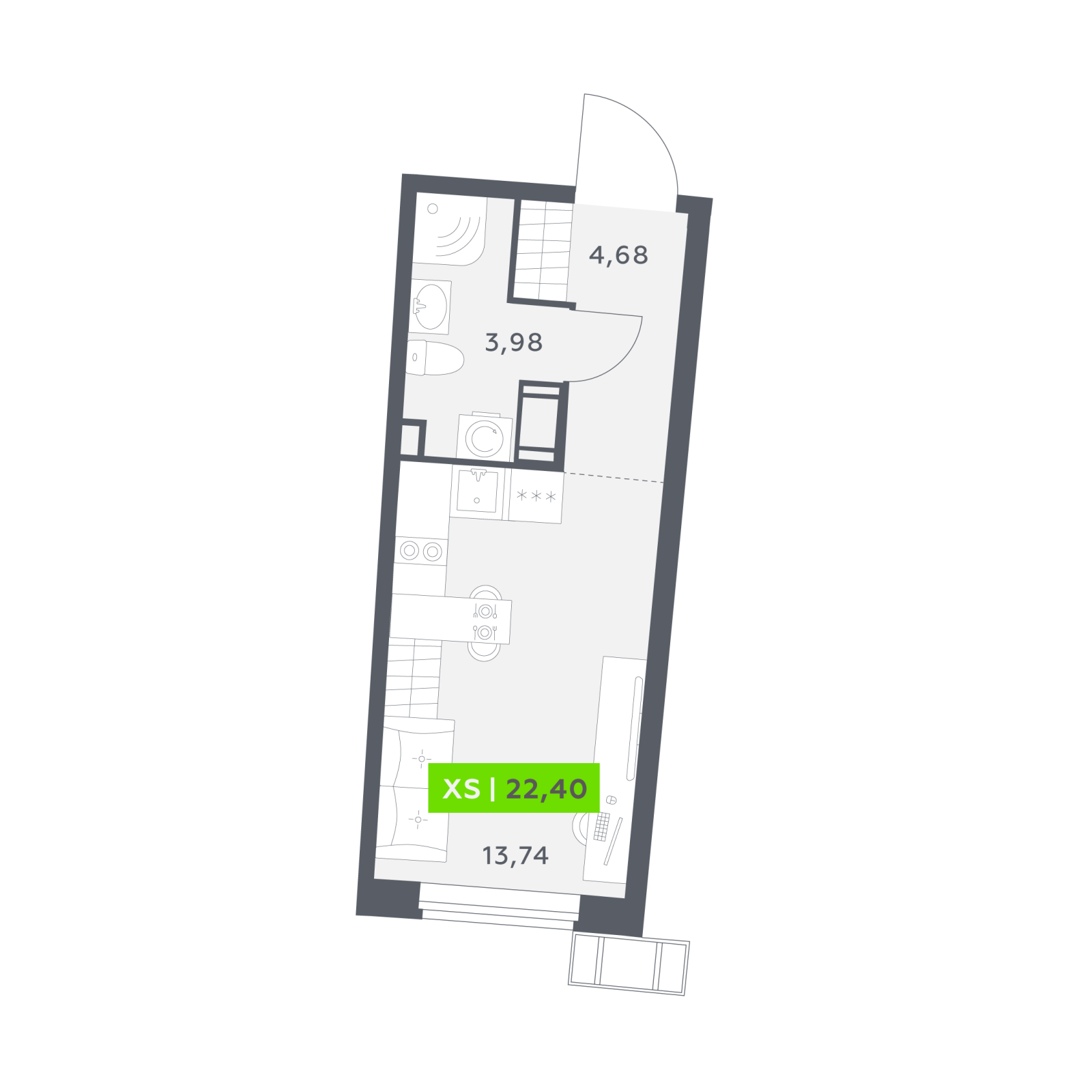 Планировка: студия, 22,4 м²