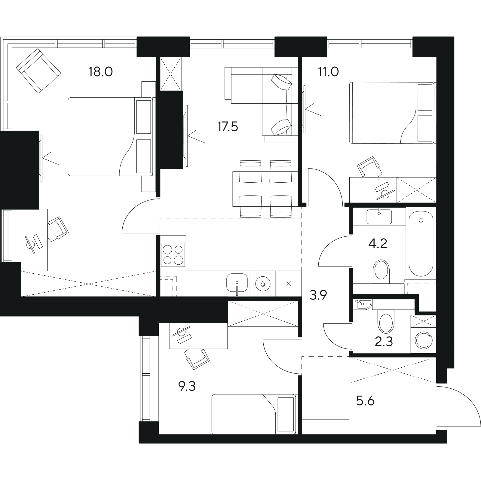 Планировка: 4-комнатная квартира, 71,8 м²