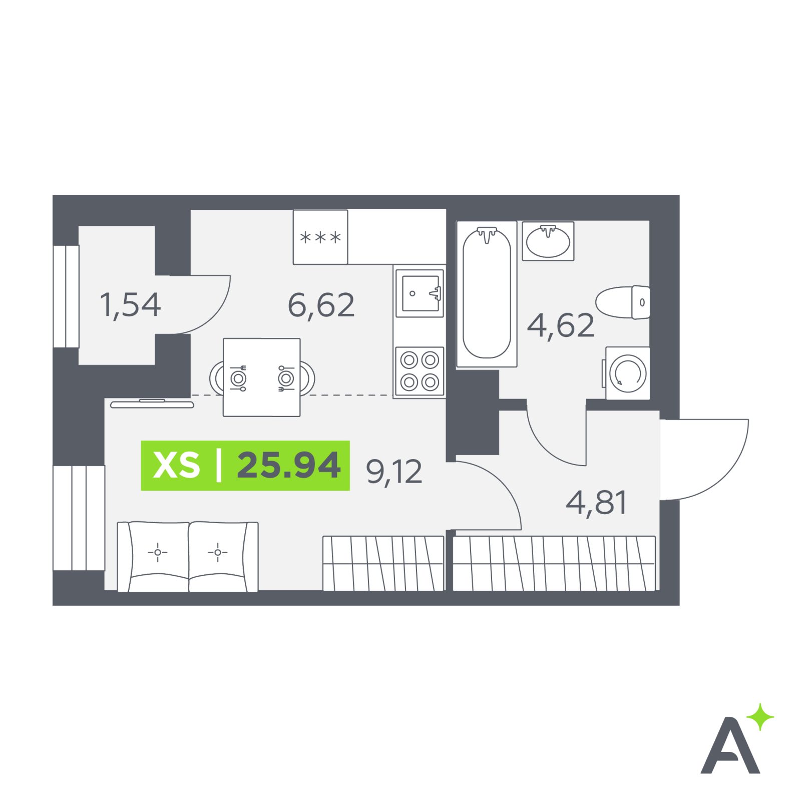 Планировка: студия, 25,9 м²