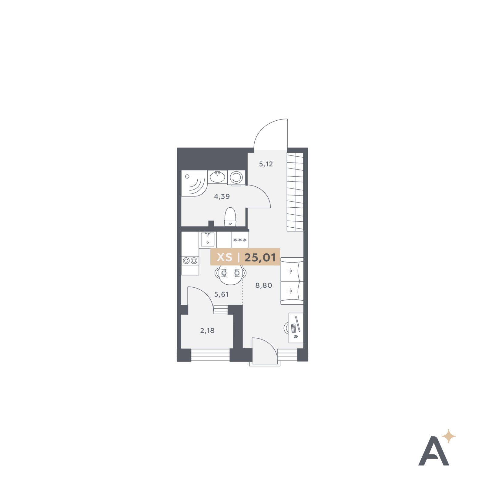 Планировка: студия, 25,0 м²