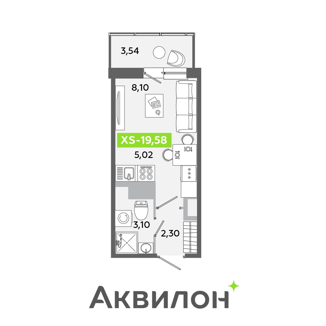 Планировка: студия, 19,6 м²