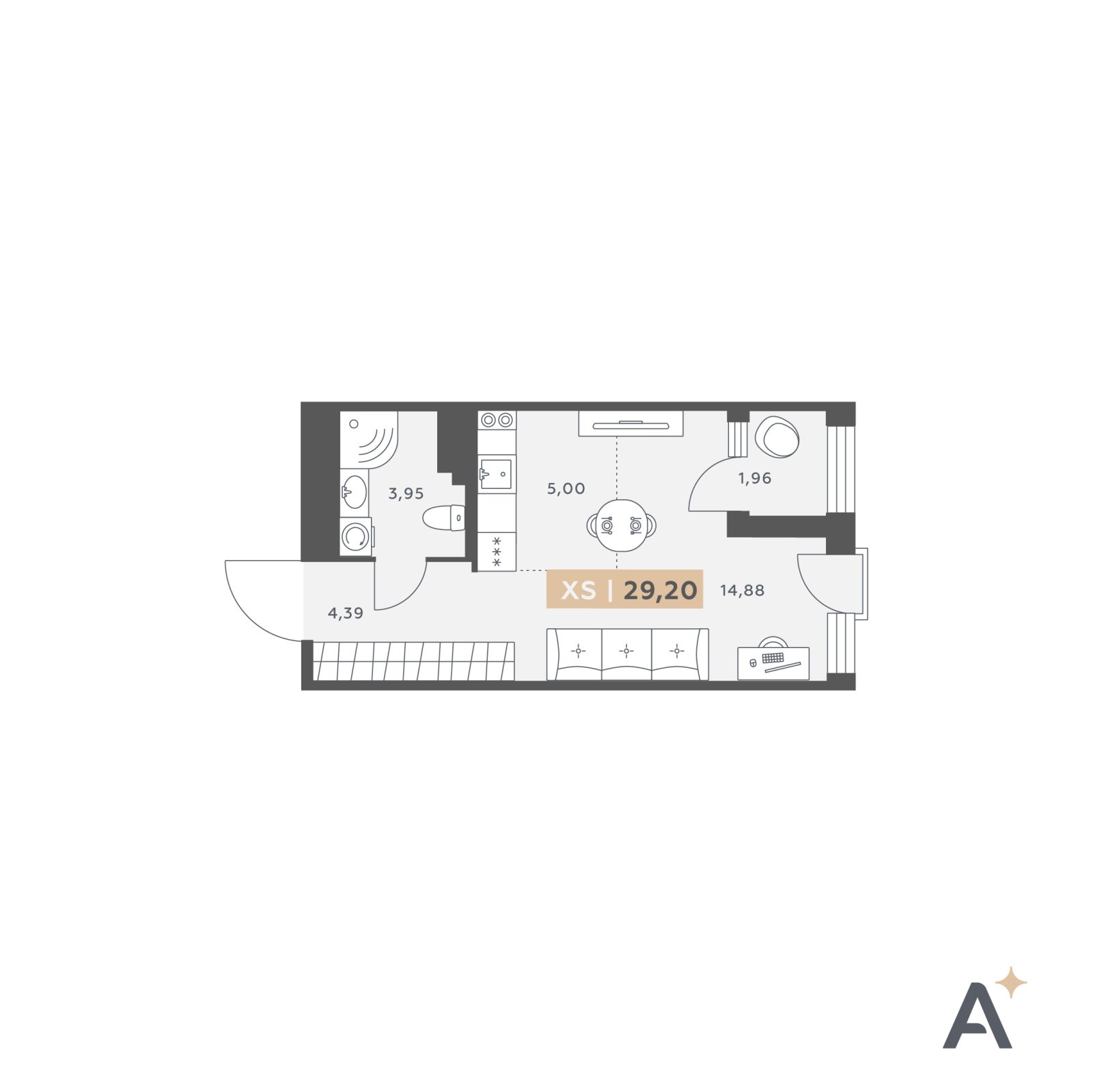 Планировка: студия, 29,2 м²