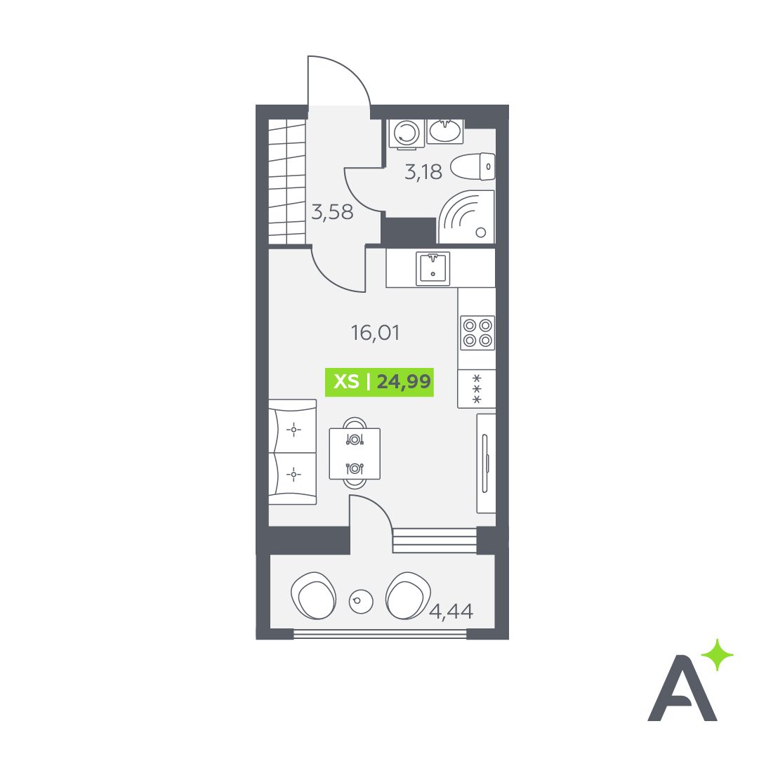 Планировка: студия, 25,0 м²