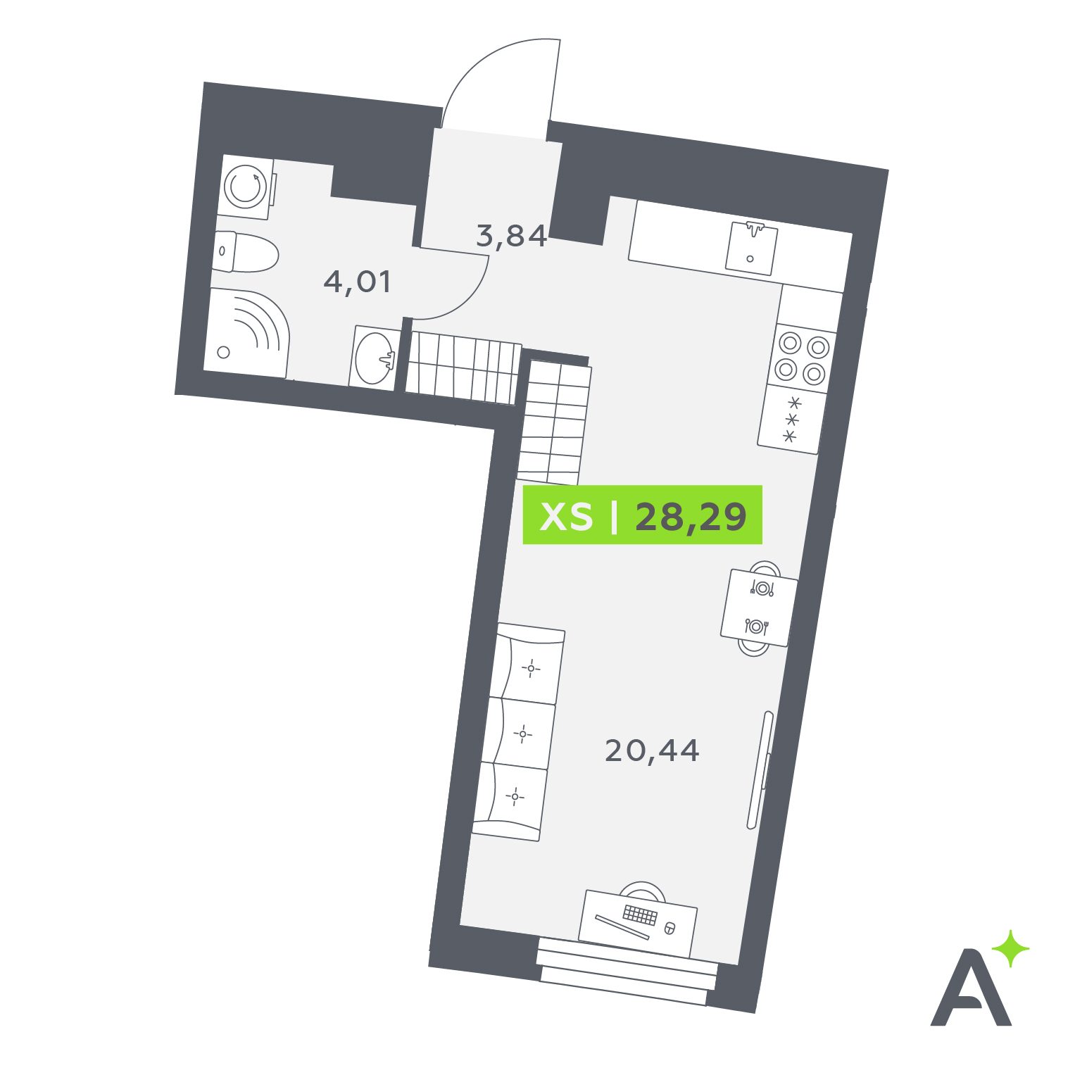 Планировка: студия, 28,3 м²