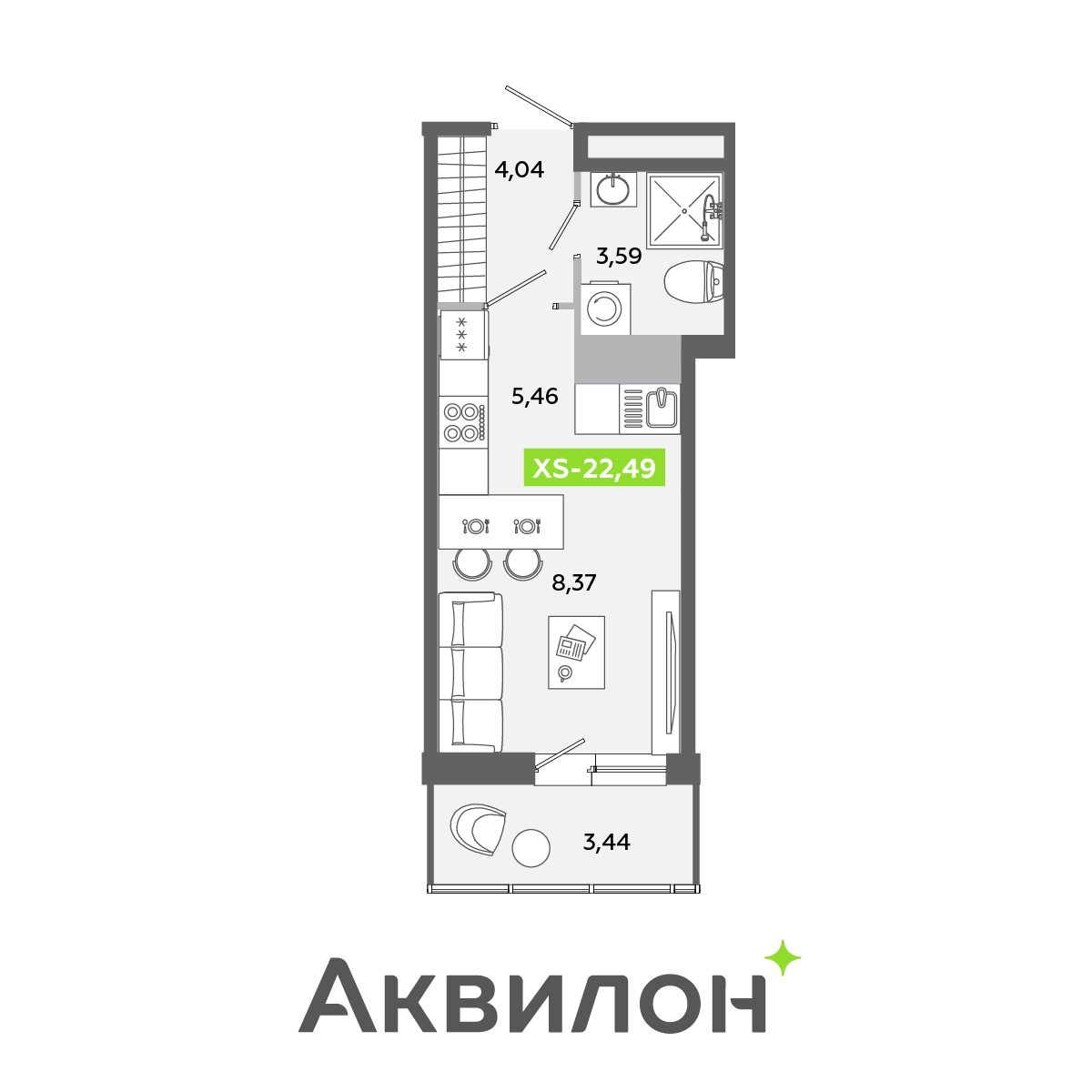 Планировка: студия, 22,5 м²