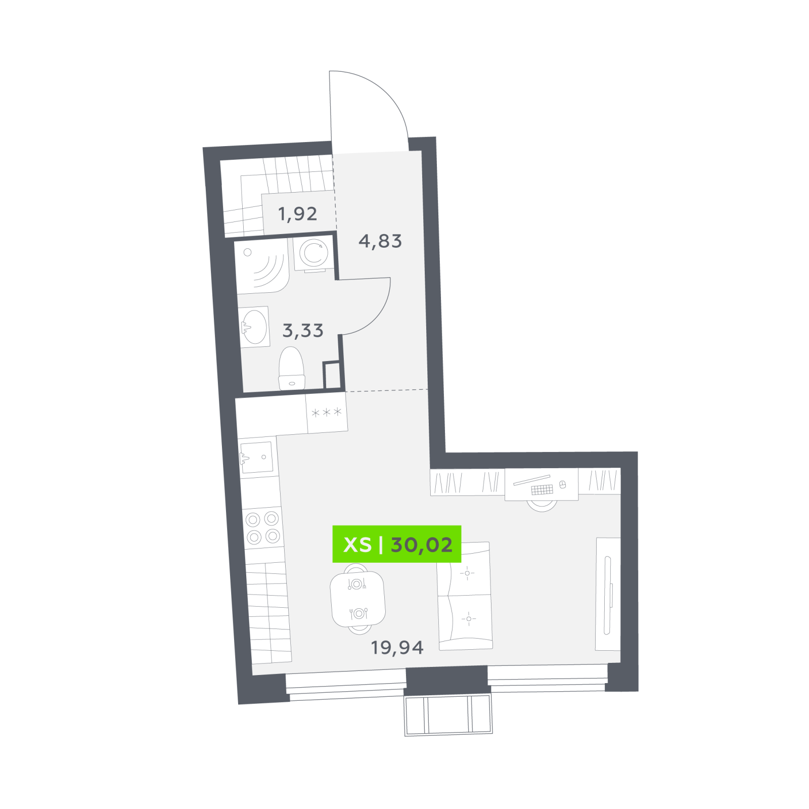 Планировка: студия, 30,0 м²