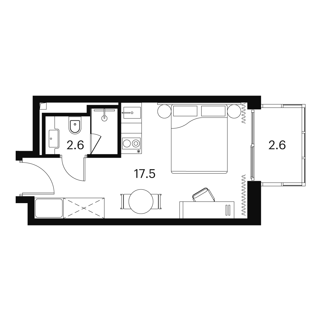 Планировка: студия, 22,7 м²