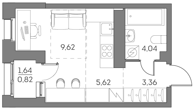 Планировка: студия, 23,5 м²
