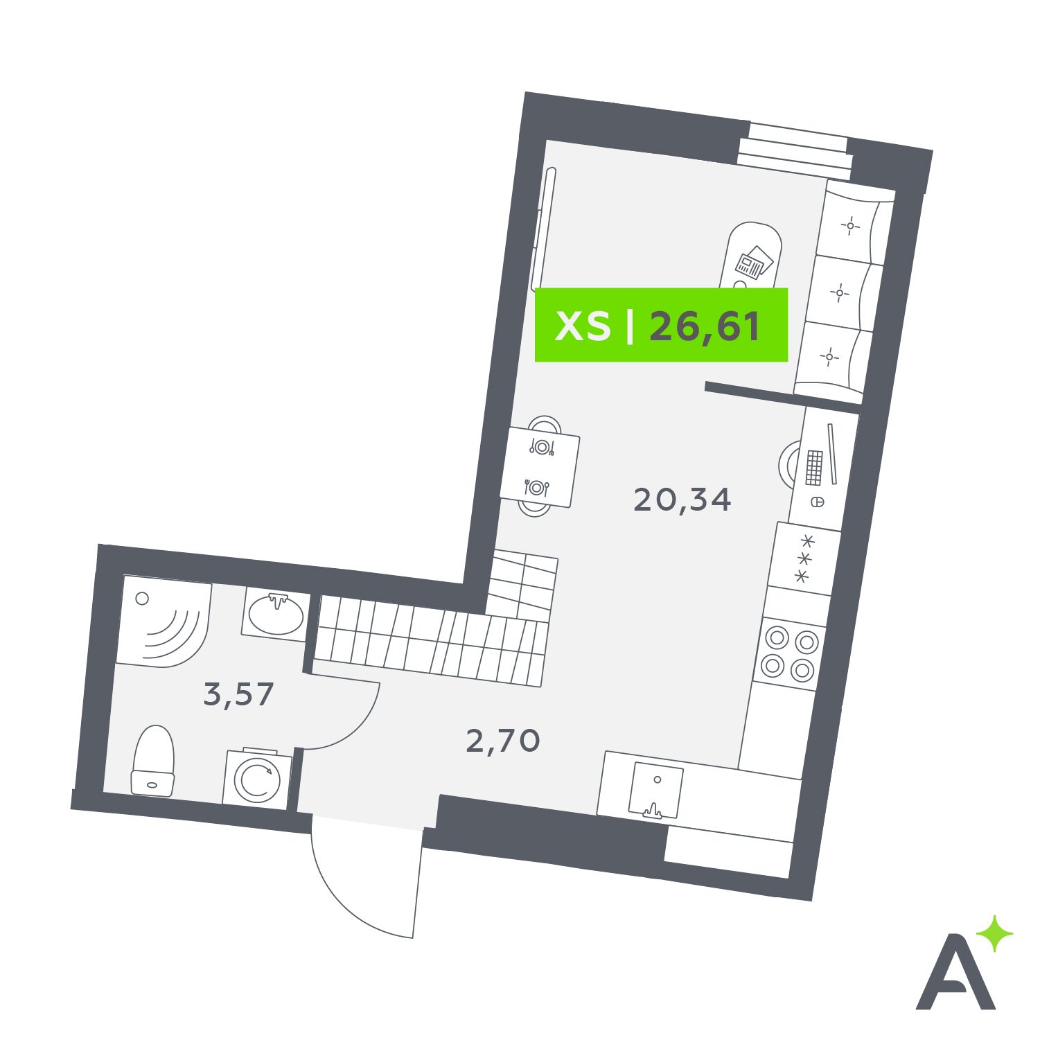 Планировка: студия, 26,6 м²