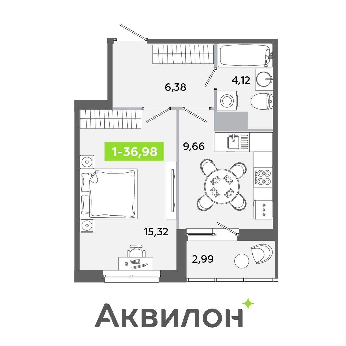 Планировка: 1-комнатная квартира, 37,0 м²