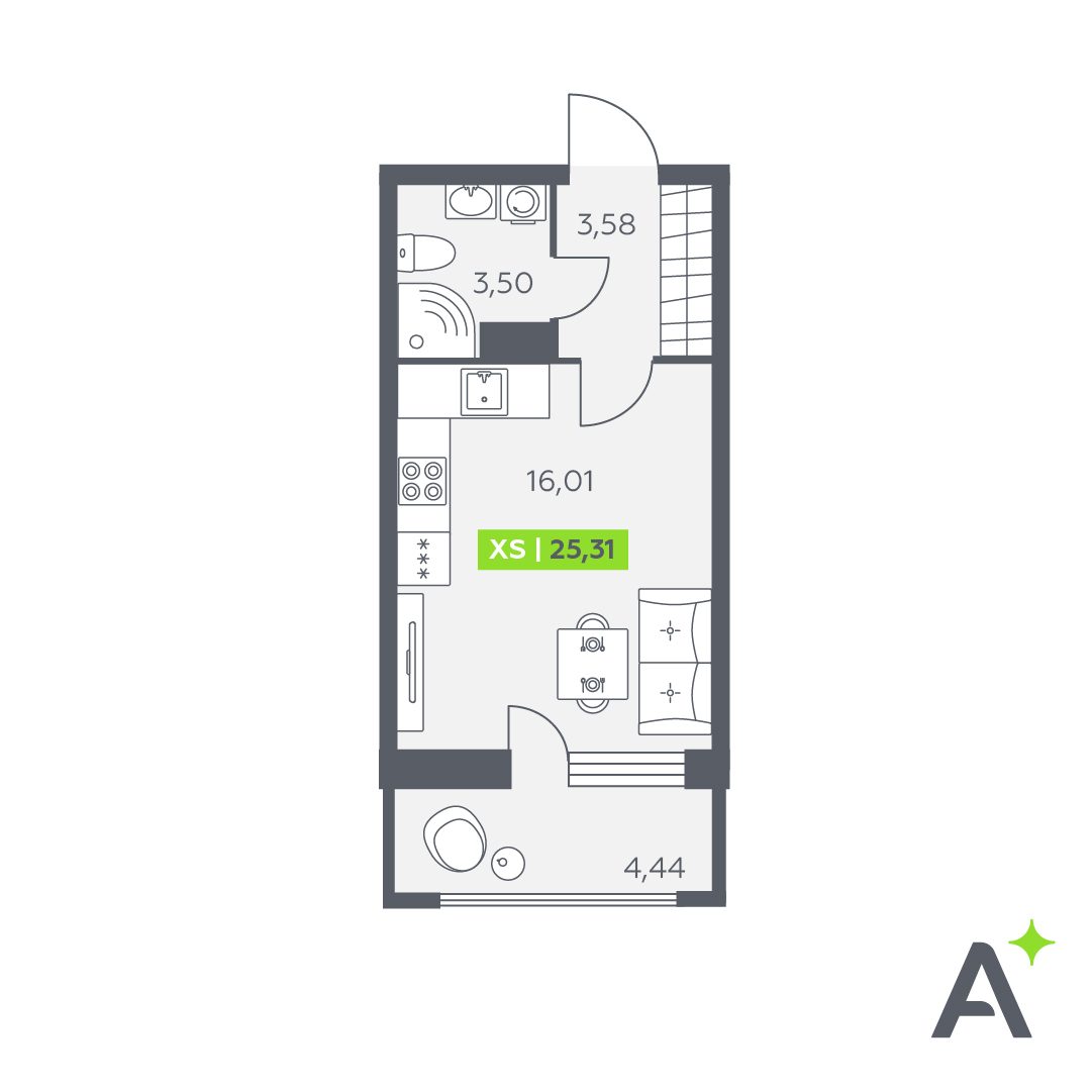 Планировка: студия, 25,3 м²