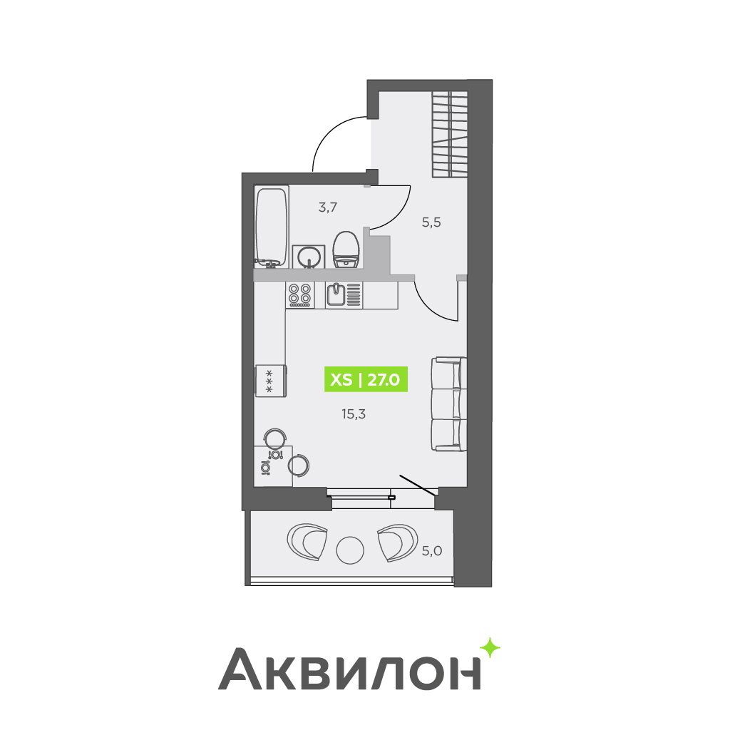 Планировка: студия, 27,0 м²