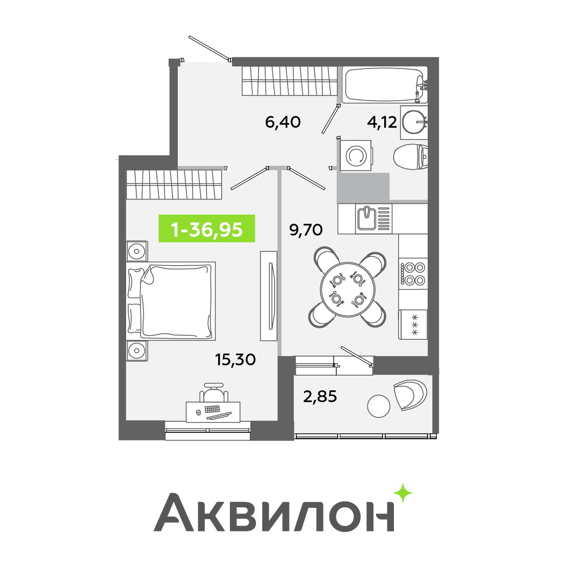 Планировка: 1-комнатная квартира, 37,0 м²