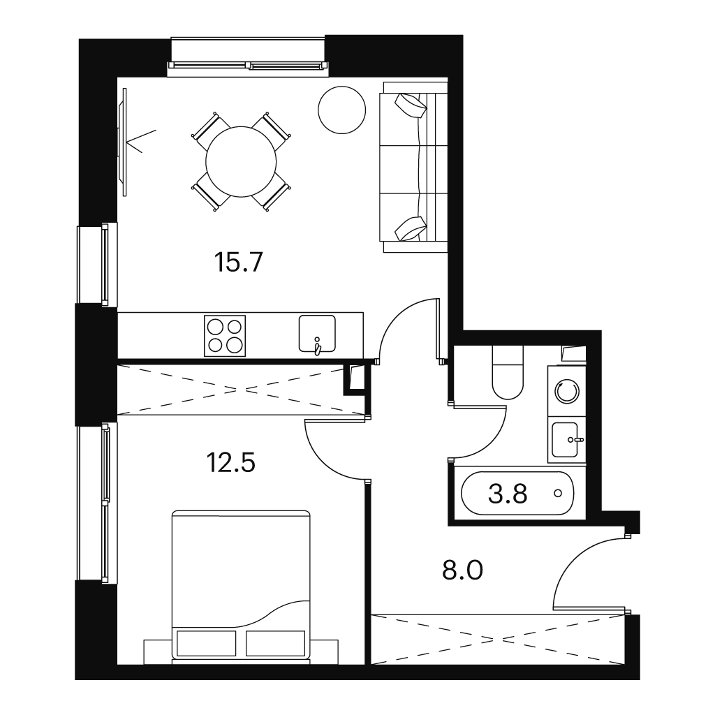 Планировка: 1-комнатная квартира, 40,0 м²