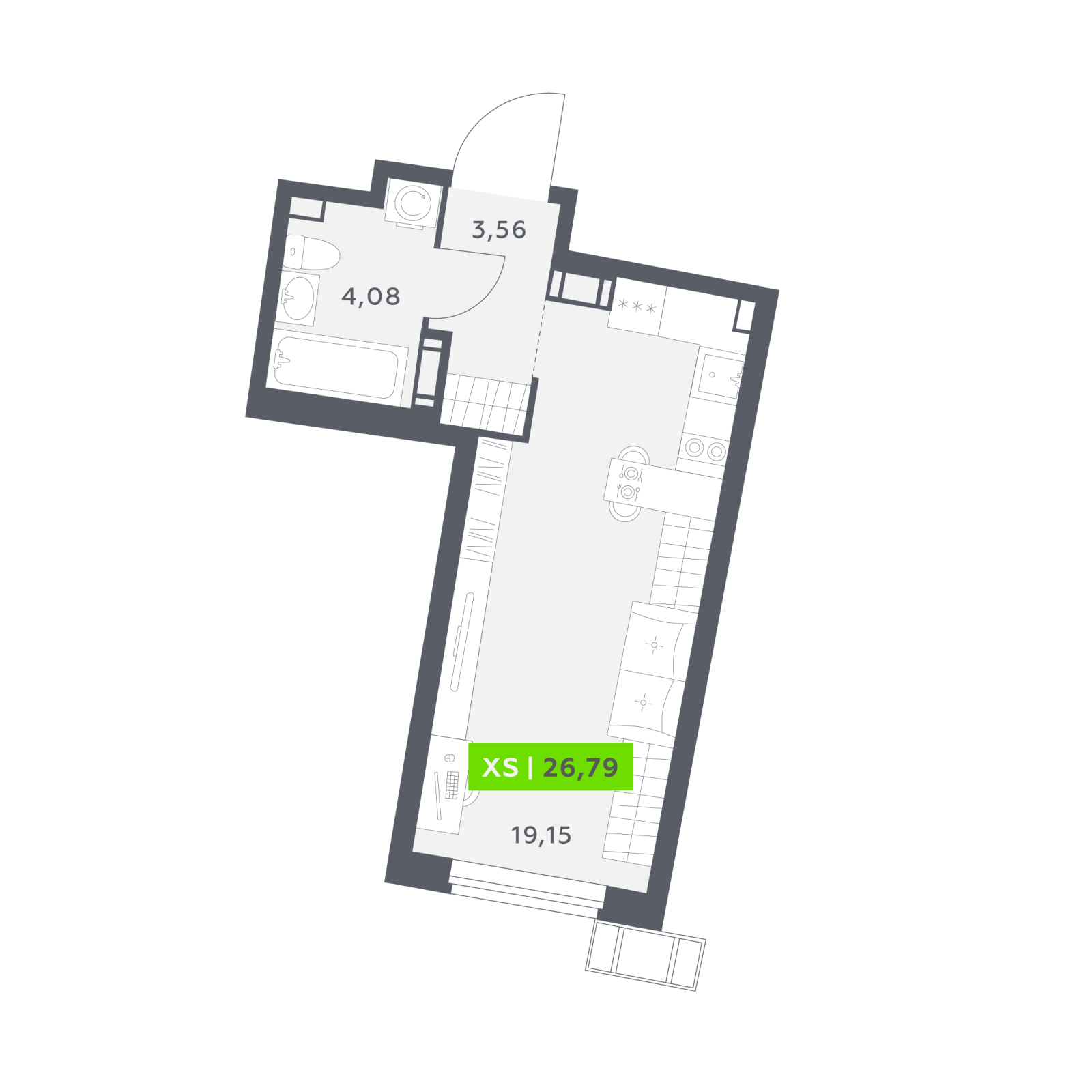 Планировка: студия, 26,8 м²