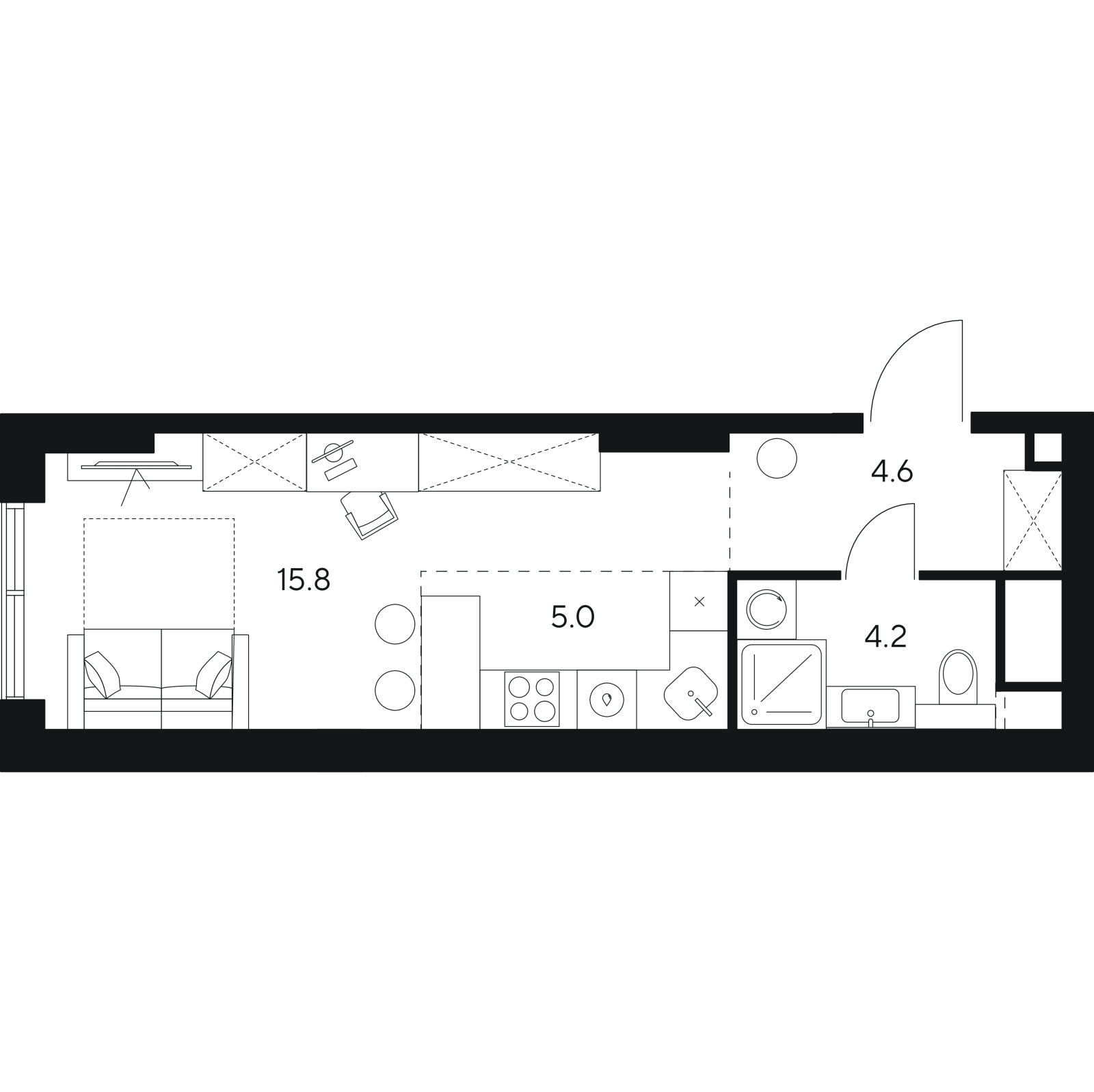 Планировка: студия, 29,6 м²