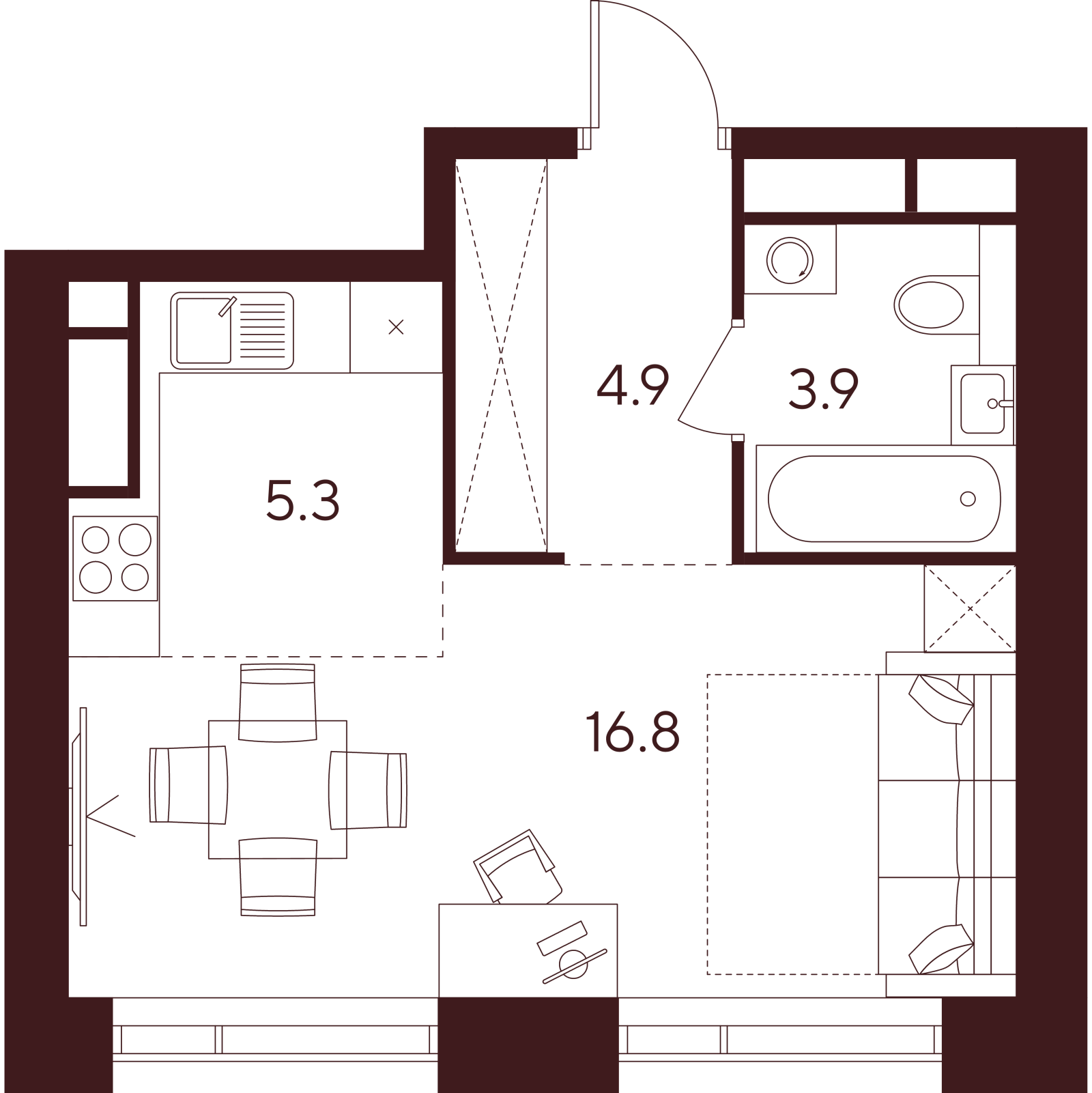Планировка: студия, 30,9 м²