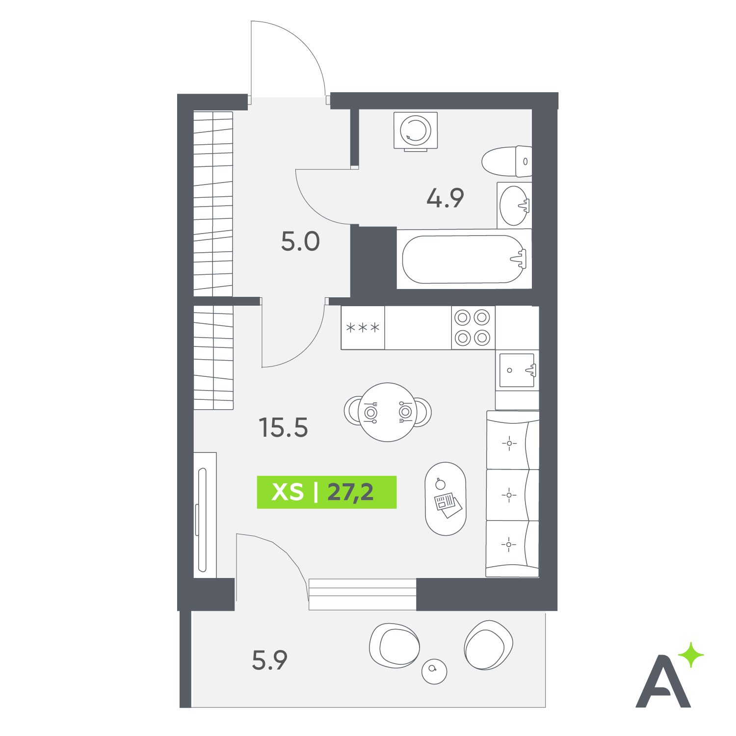 Планировка: студия, 27,2 м²