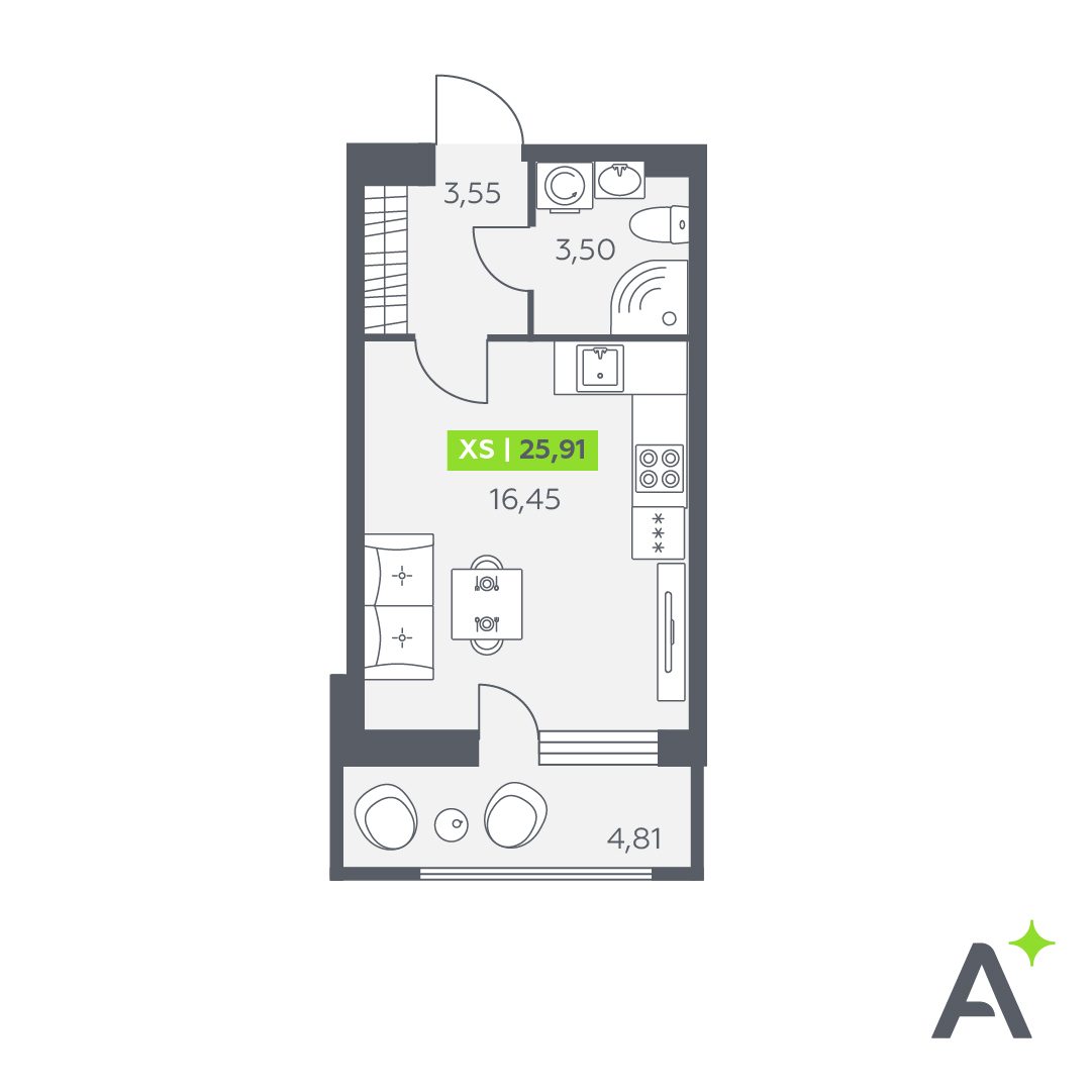 Планировка: студия, 25,9 м²