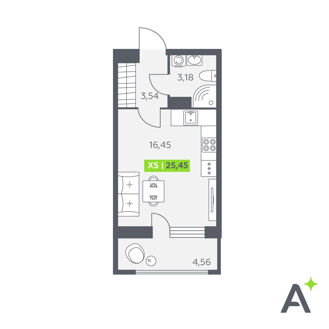 Планировка: студия, 25,5 м²