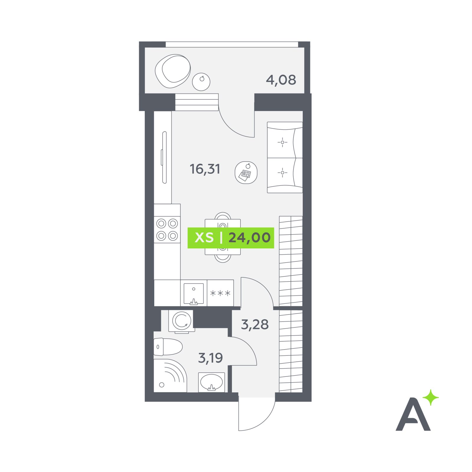 Планировка: студия, 24,0 м²
