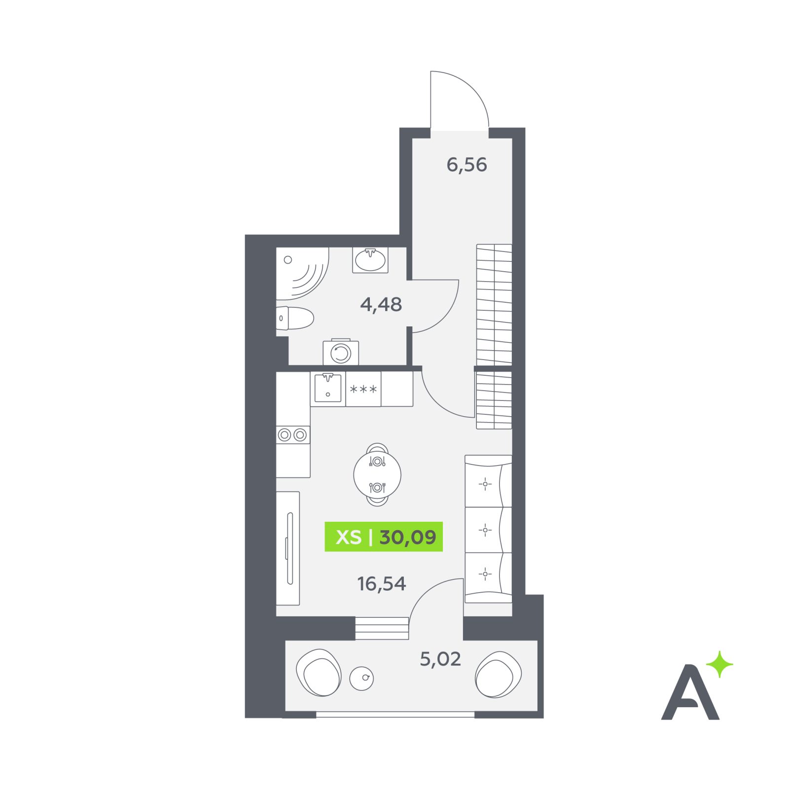 Планировка: студия, 30,1 м²