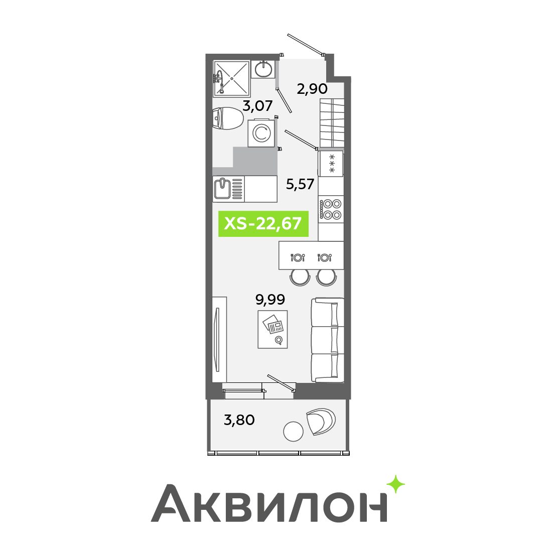 Планировка: студия, 22,7 м²