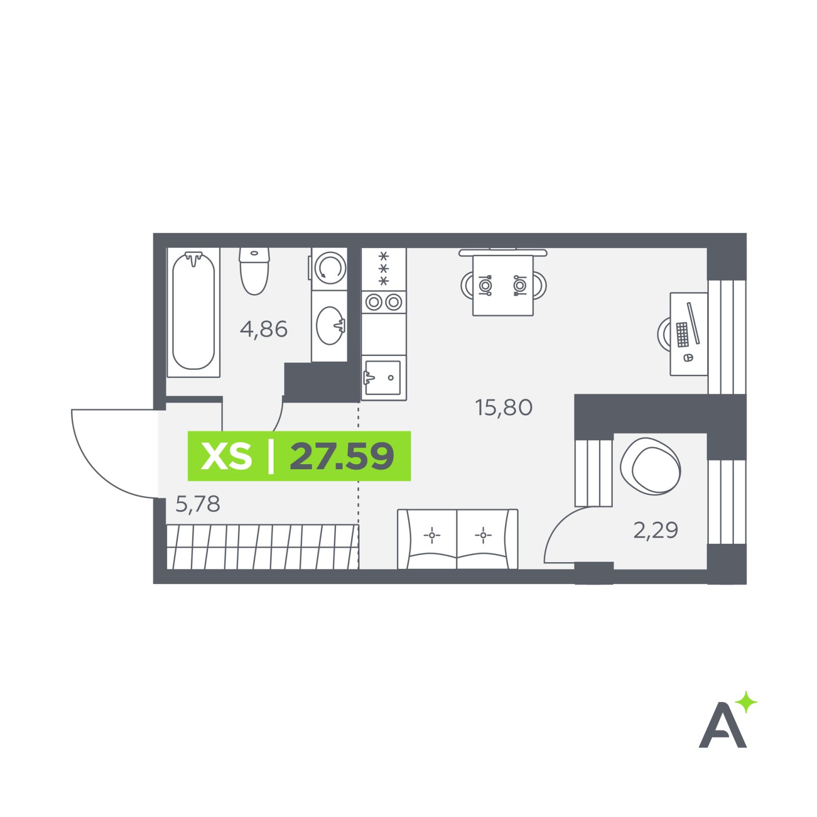 Планировка: студия, 27,6 м²