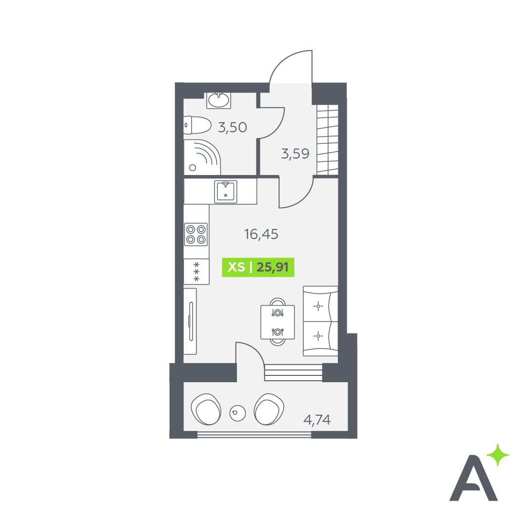 Планировка: студия, 25,9 м²