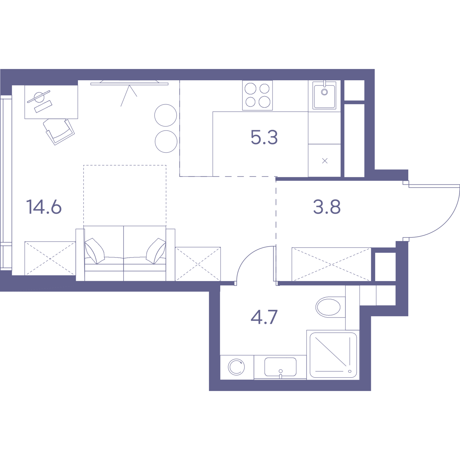 Планировка: студия, 28,4 м²