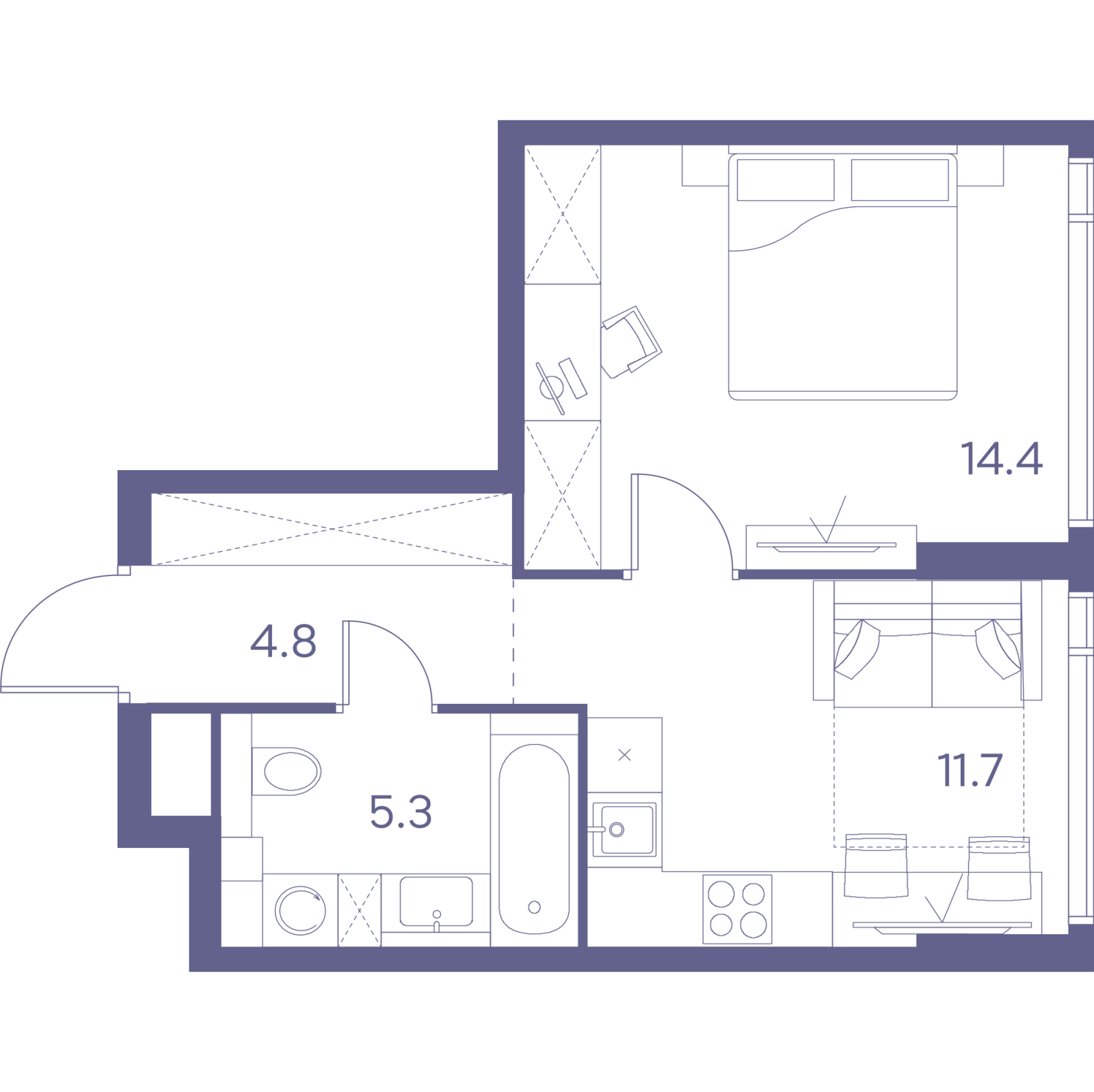 Планировка: 1-комнатная квартира, 36,2 м²