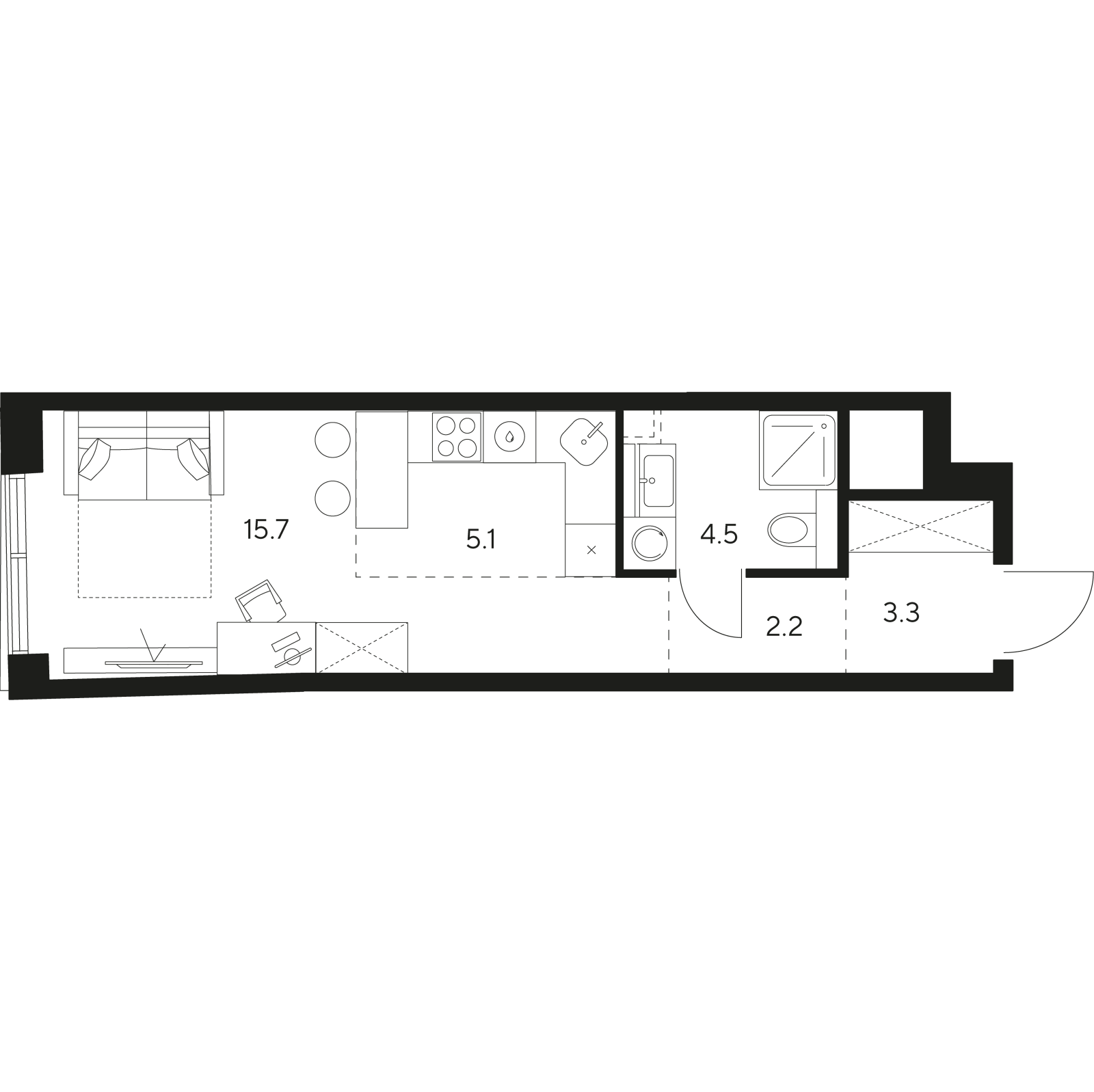 Планировка: студия, 30,8 м²