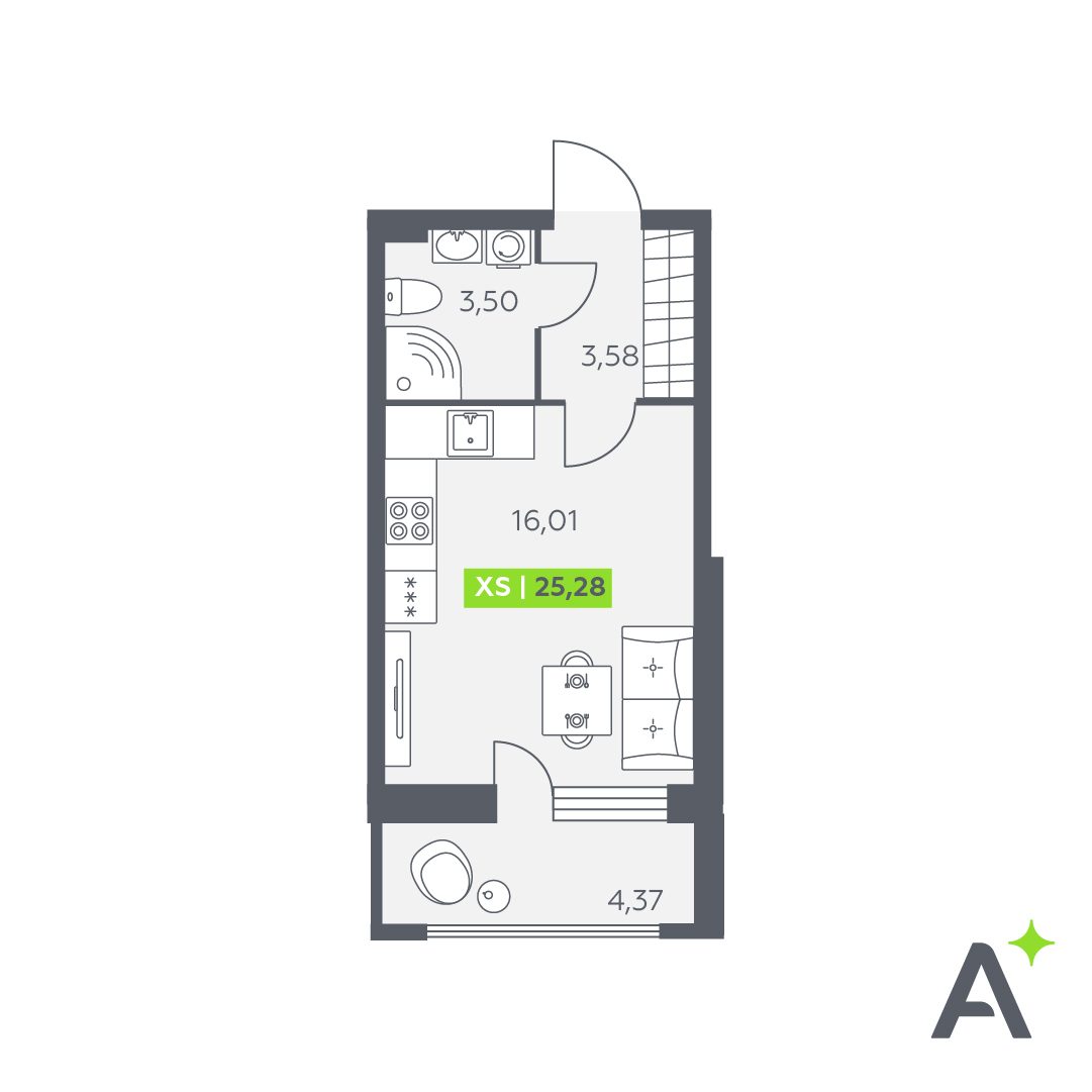 Планировка: студия, 25,3 м²
