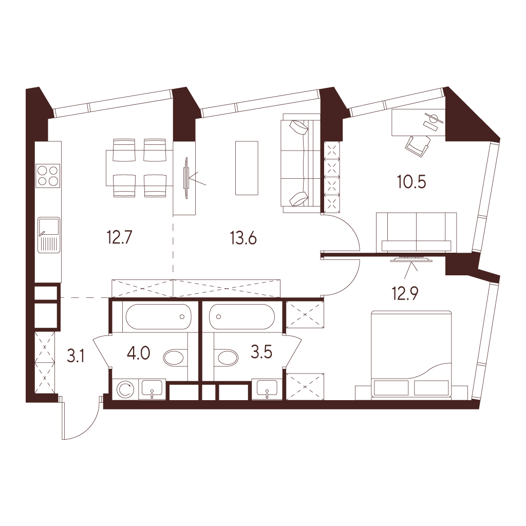 Планировка: 3-комнатная квартира, 60,3 м²