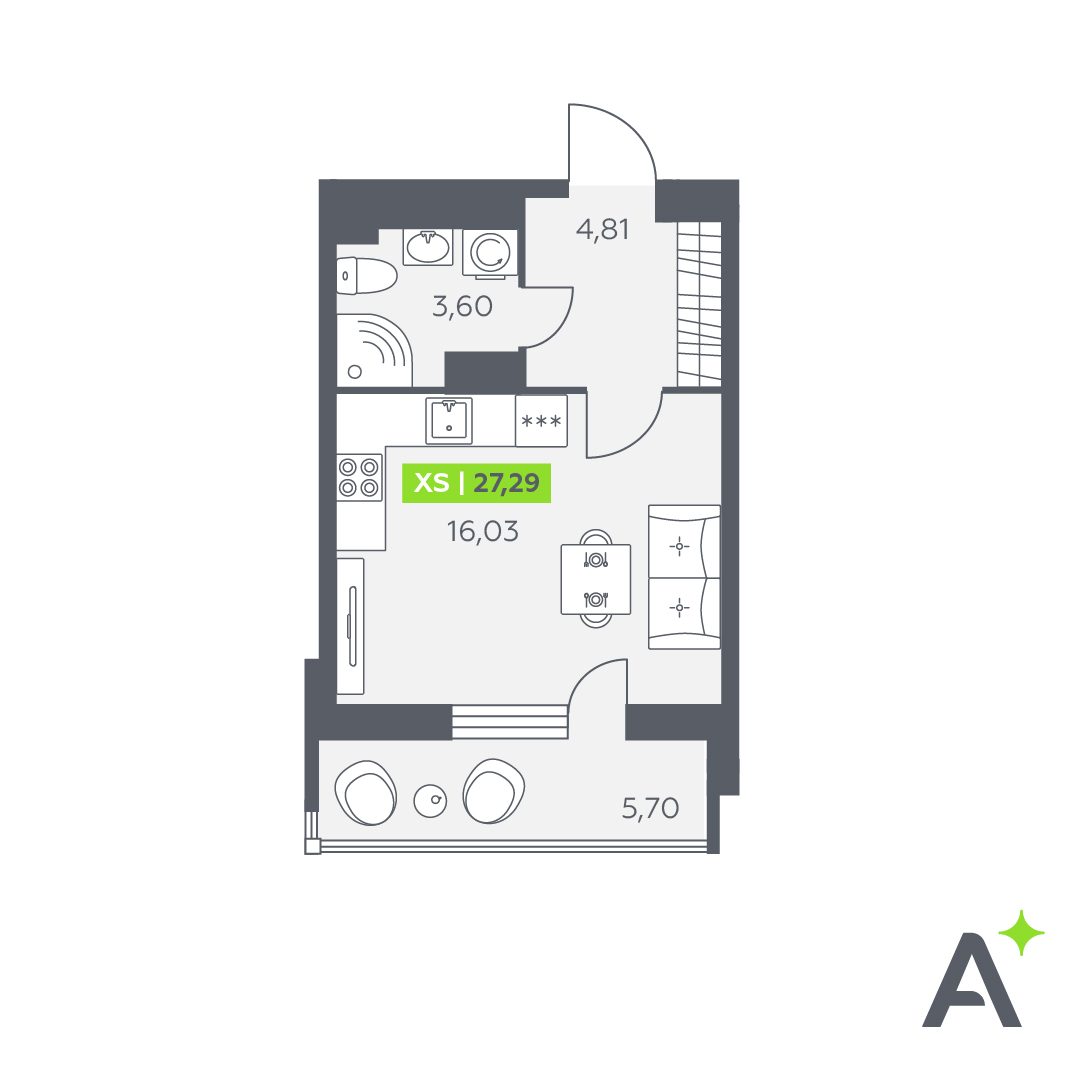 Планировка: студия, 27,3 м²