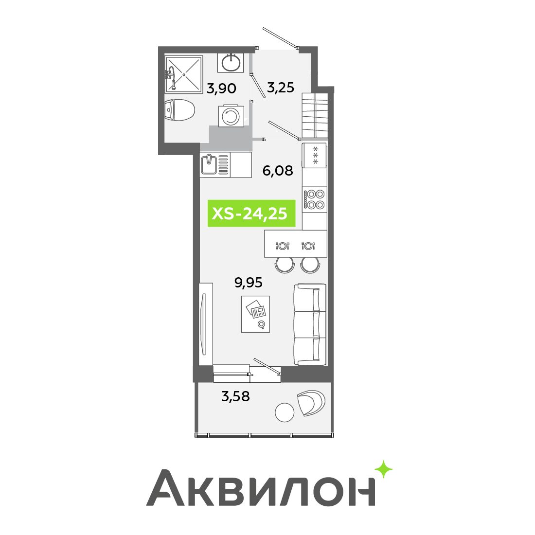 Планировка: студия, 24,3 м²