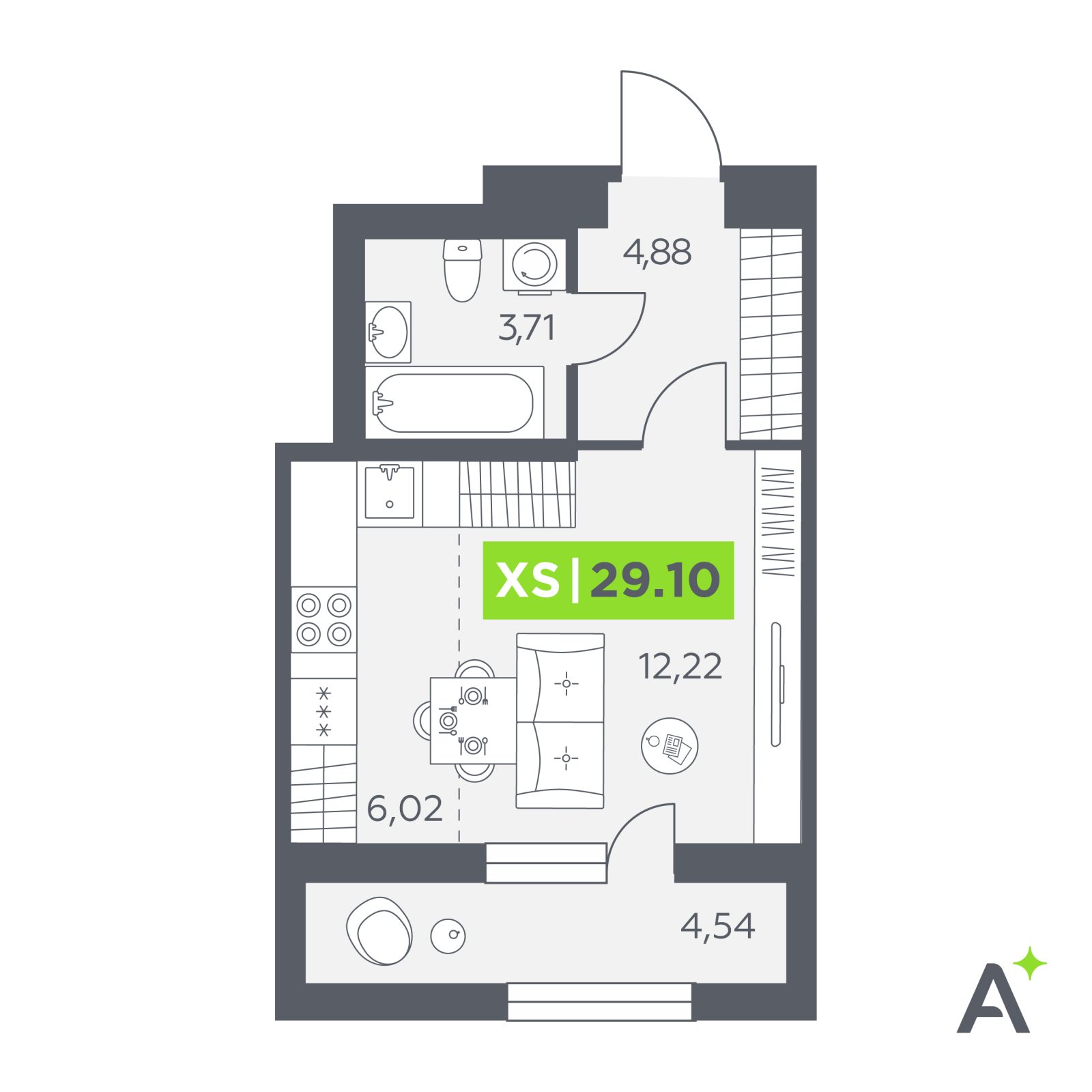 Планировка: студия, 29,1 м²