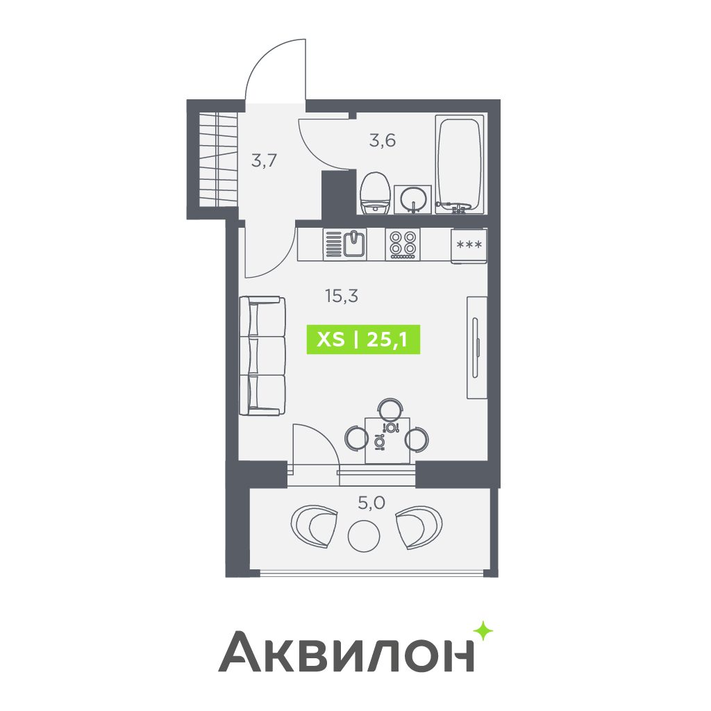 Планировка: студия, 25,1 м²